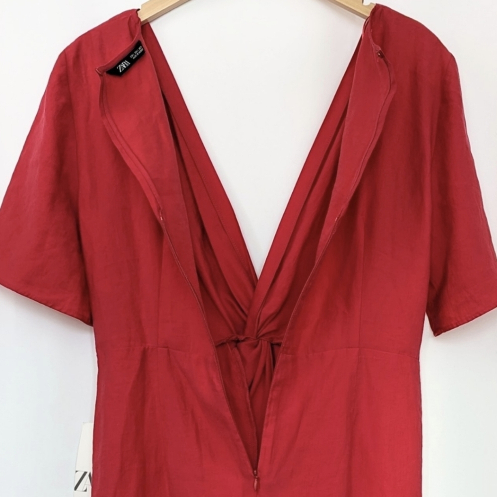 NWT Zara Midi Dress Sarong Style Twist Front Plunging Neckline Pockets Beachy L - Picture 12 of 17